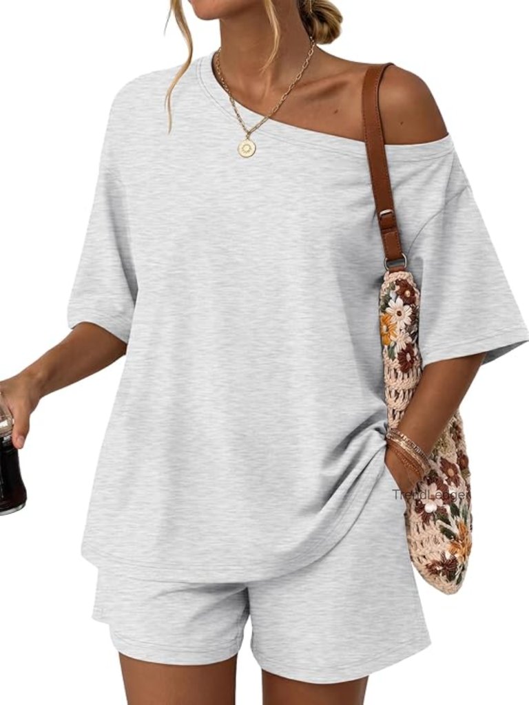Women's 2 Piece Lounge Shorts Set - Off Shoulder Top & Shorts